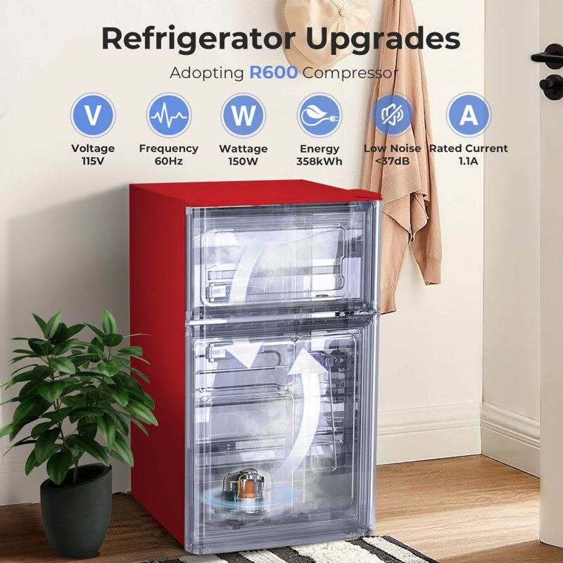 Antarctic Star 3.2 Cubic Feet Freestanding Mini Fridge with Freezer Red